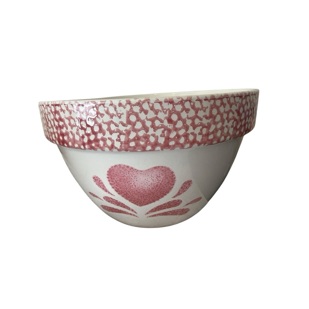 3‎ Piece Pink Heart Spongeware Mixing Bowl Pink White Vintage Cottagecore - Picture 6 of 7